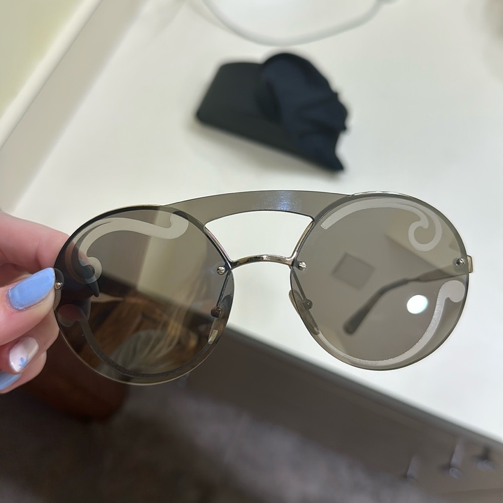 PRADA 65T CINEMA Rimless Sunglasses Gold Swirl Mirror PR65TS Snoop Dogg Olympics